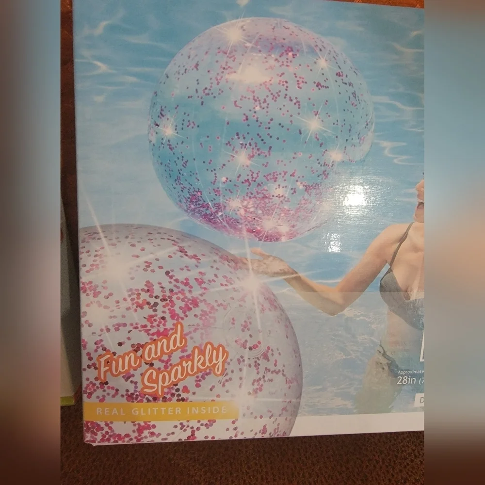Intex Inflatable Glitter Beach/Pool Ball Pink Glitter/Summer Fun/BIG 28 in NEW!
